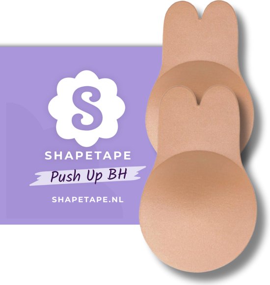 Drie beige Shapetape Push Up BH's gestapeld. Zelfklevende bh's.