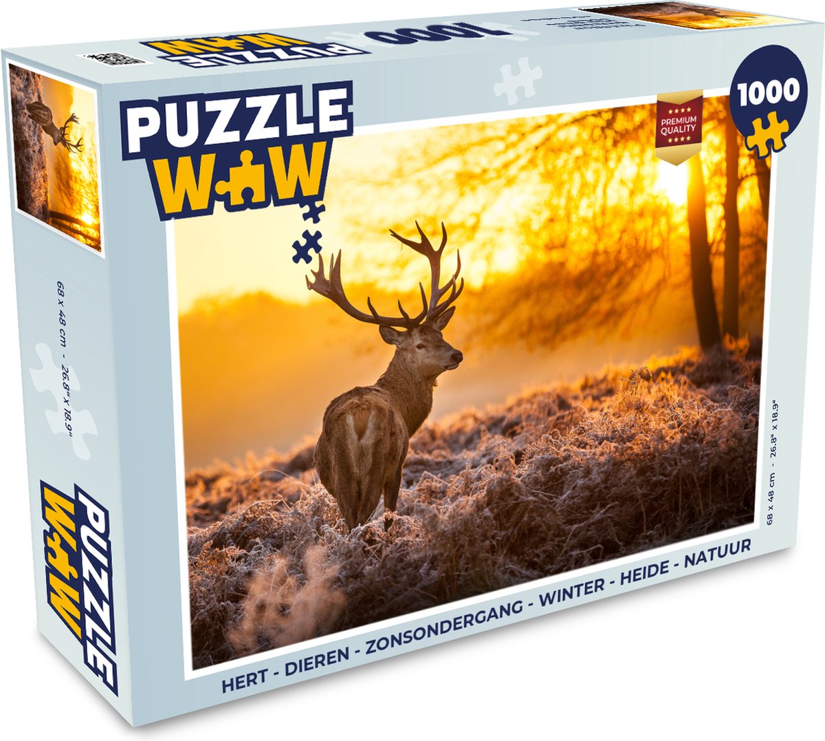 Puzzel Hert - Dieren - Zonsondergang - Winter - Heide - Natuur - Legpuzzel - Puzzel 1000 stukjes volwassenen
