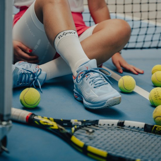 FLOKY S-Mash sok (Padel&Tennis) Wit - Compressie - Antislip - Stabiliteit - Tennis sokken - Padel sokken - Voorkomen Blessures - Sneller Herstel - Taping Systeem - Achillespees bescherming