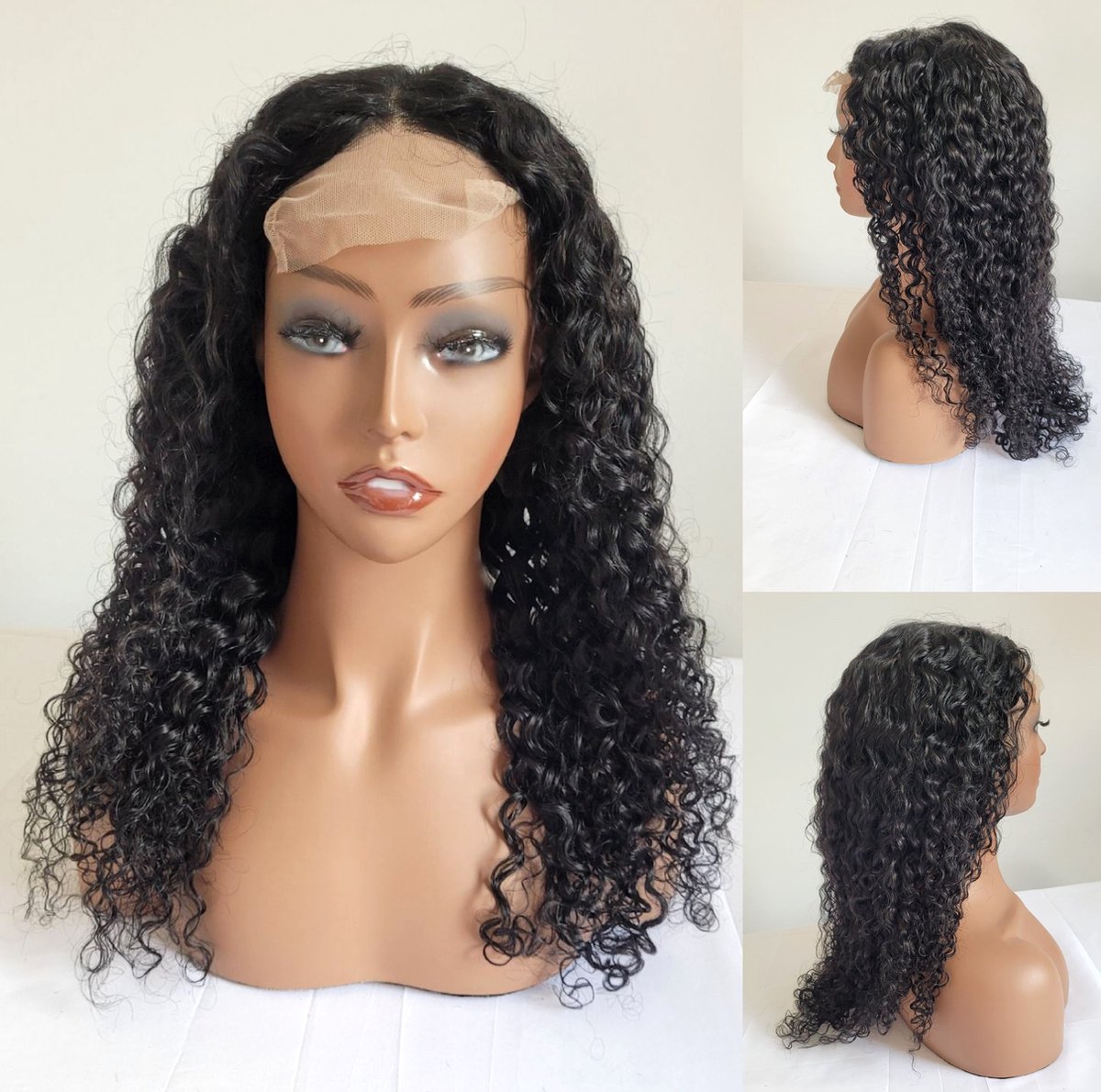 Frazimashop- Braziliaanse pruik 20 inch - real human hair - donkerbruin kinky krullen - Braziliaanse pruik- menselijke haren - 4x4 lace closure pruik