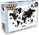 Puzzel Wereldkaart - Zwart - Wit - Kinderen - Jongen - Meisje - Legpuzzel - Puzzel 1000 stukjes volwassenen