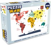 Puzzel Wereldkaart - Kinderen - Dieren - Roze - Oranje - Jongens - Meiden - Legpuzzel - Puzzel 1000 stukjes volwassenen
