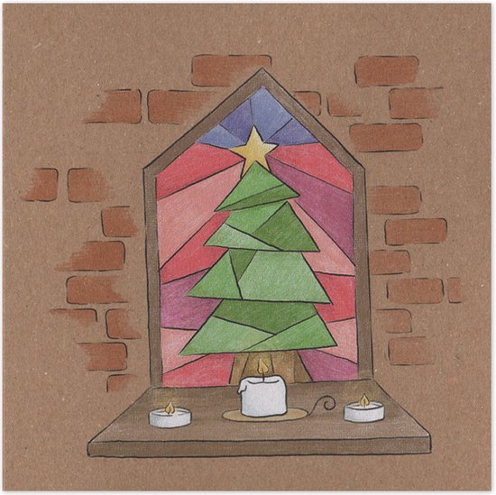 Kerstkaarten | Set van 6 | Glas in lood kerstboom | Illu-Straver