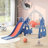 4 in 1 kinderglijbaan en schommelspeelgoed - kinderglijbaan - klimschommel met basketbalring - vrijstaande glijbaan voor jongens en meisjes - gemaakt van polyethyleen-blauw