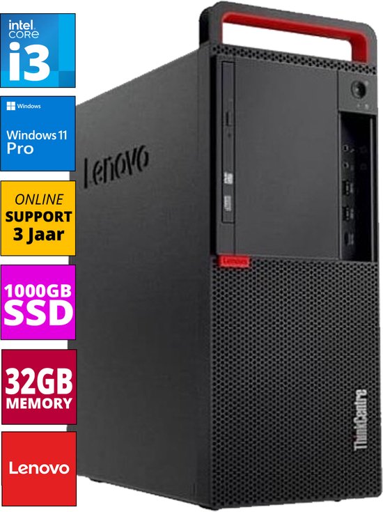 Office PC - Intel Core i3 - 1000GB SSD - 32GB RAM - Intel® HD Graphics 630 - M910T-02 - Windows 11 - Allround Computer + DVD speler + WiFi & Bluetooth