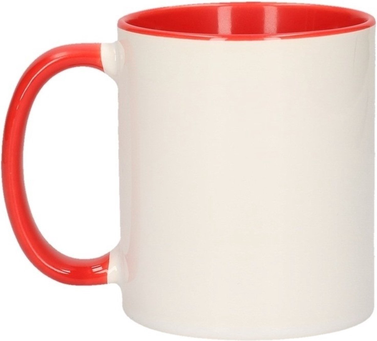 Koffiemok / thee beker - 6x - 300 ml - Wit/rood - Cadeau mokken - keramiek