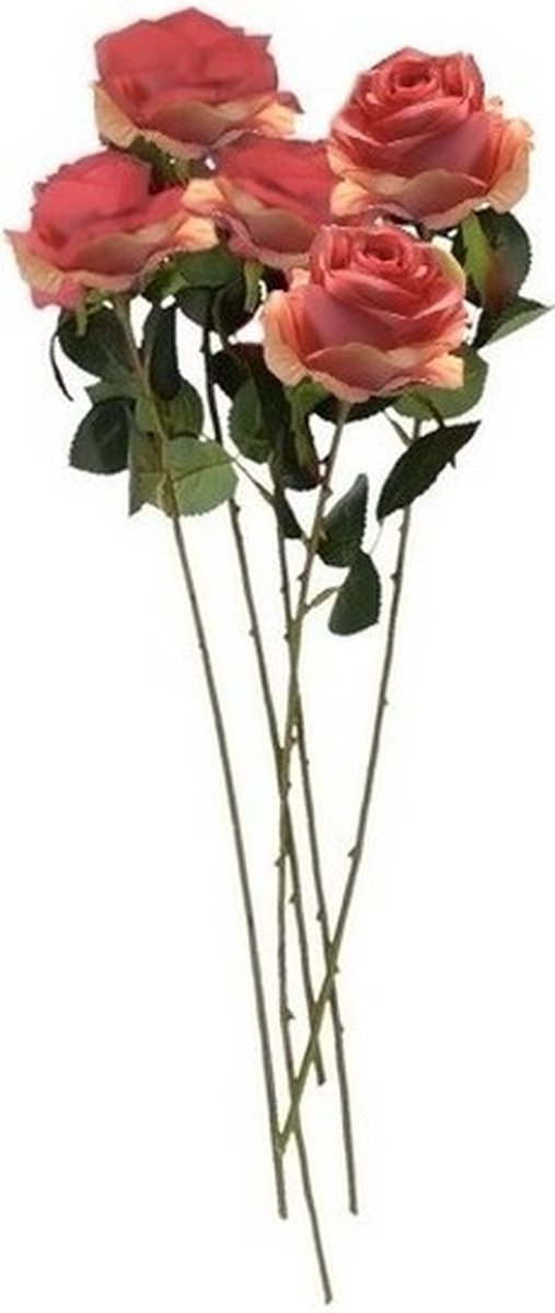 Emerald Kunstbloem roos Simone - 5x - roze - 45 cm - decoratie bloemen