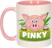 1x Pinky beker / mok - roze met wit - 300 ml keramiek - varkens bekers