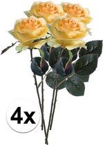 4 x Gele roos Simone steelbloem 45 cm - Kunstbloemen