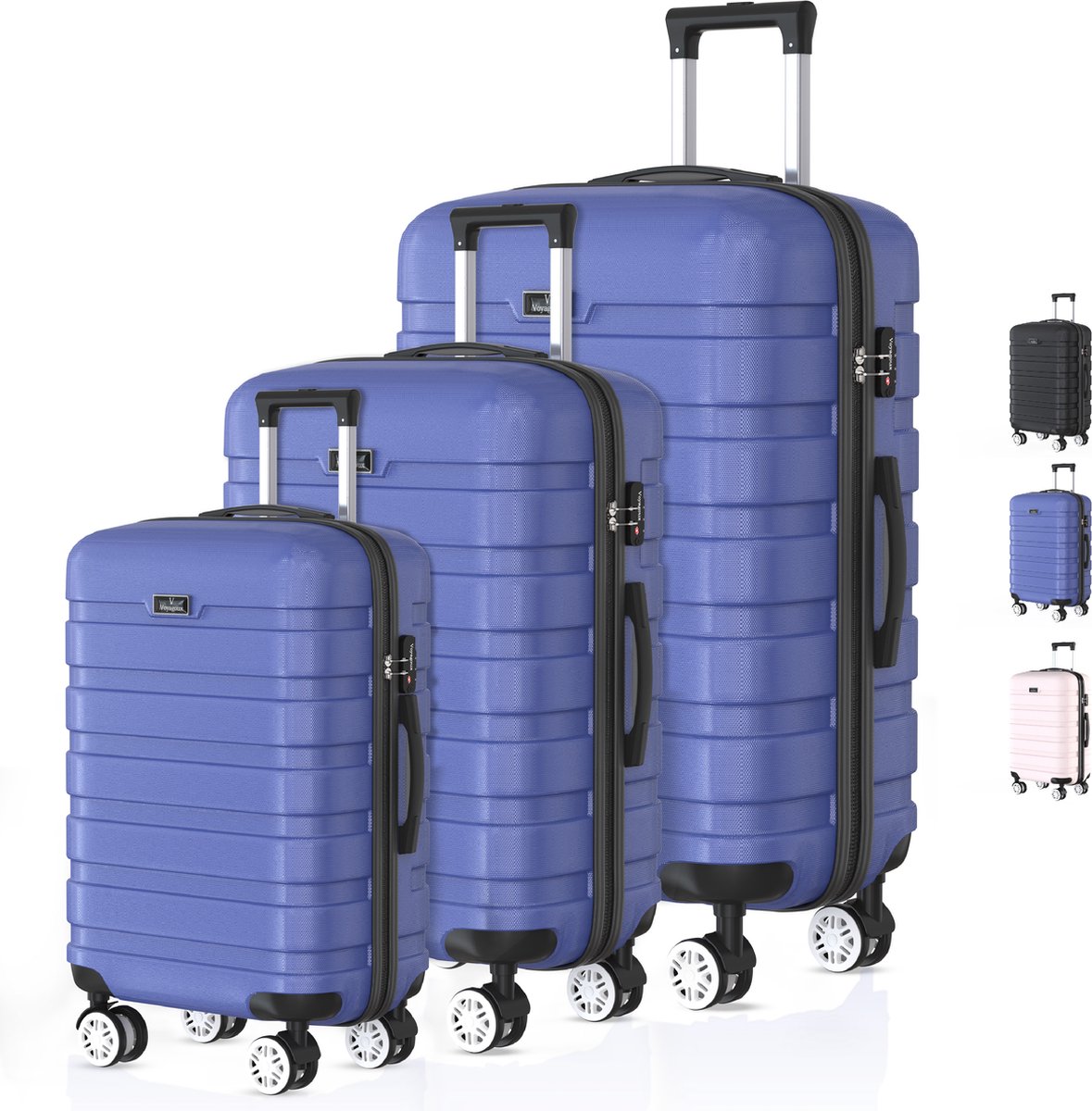 Voyagoux® REVELATION - Reiskoffer set - Koffers - 3 stuks - Reiskoffer met wielen - Blauw- TSA Slot