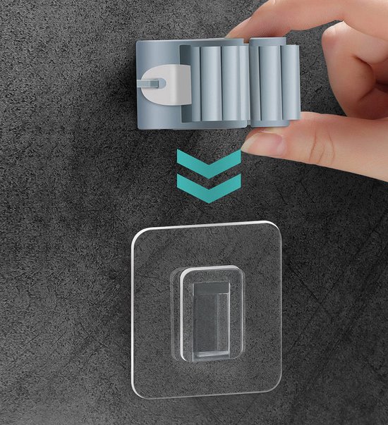 4 STKS Mop Bezem Houder, Roestvrij Staal Geen Boor Mop Houder Wandmontage met Haken Hanger, Mop Bezem Organizer voor Badkamer, Keuken, Kantoor, Kast, Garage