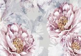 Fotobehang - Bloemen - Muurschildering - Wit - Roze - (208 x 146 cm)