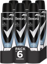 Rexona Men Deodorant 6 x 200 ml. - Invisible Ice Fresh - MotionSense - Voordeelverpakking - Anti-Transpirant - 0% Alchol
