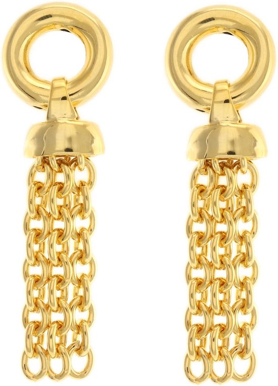 Behave Dames oorbellen hangers met kettinkjes goud-kleur 5 cm