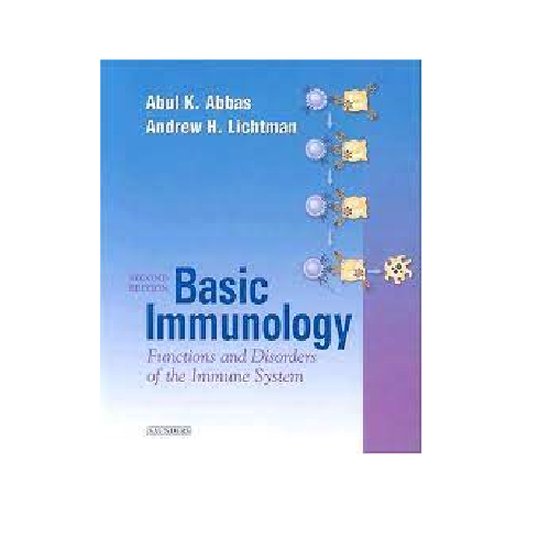 Boek: Basic Immunology. Functies en stoornissen van het immuunsysteem. Met illustraties van cellen die met elkaar communiceren.