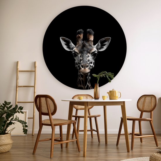 WallCircle - Cercle mural 150x150 cm - Girafe - Tableaux ronds salon noir - Plaque murale rond animal - Cercle de décoration murale animal noir - Décoration chambre intérieure - Décoration murale cercle mural - Accessoires de maison tête d'animal