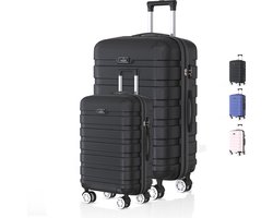 Voyagoux Voyagoux® REVELATION - Reiskoffer set S/L - Koffers - 2 stuks - Reiskoffer met wielen -Zwart - TSA Slot