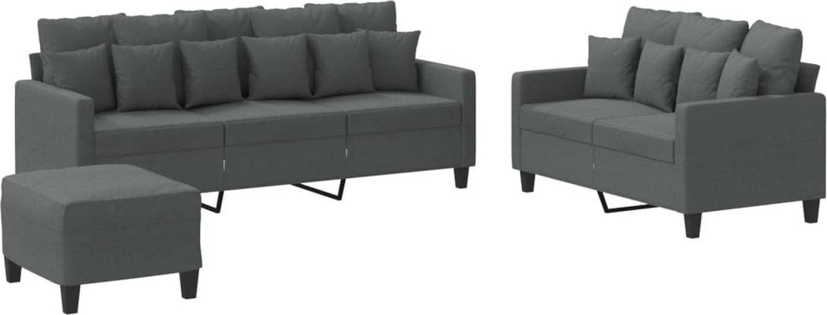 vidaXL - 3-delige - Loungeset - met - kussens - stof - donkergrijs