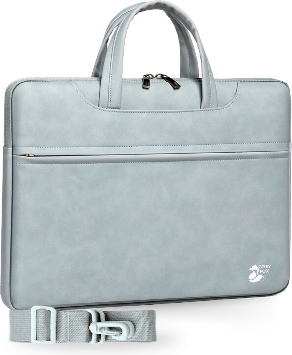 Grey Fox PU Leren Laptophoes 14 inch - Laptoptas - Macbook / IPad / Thinkpad - Sleeve met Ritssluiting - Kofferinsteek - Incl. Schouderband - Licht Blauw