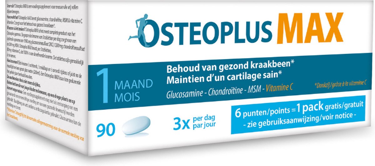 Goedkoopste Osteoplus Tabletten Max Glucosamine, Chondroïtine, MSM en Vitamine C - Voor Gezond Kraakbeen – 90 tabletten