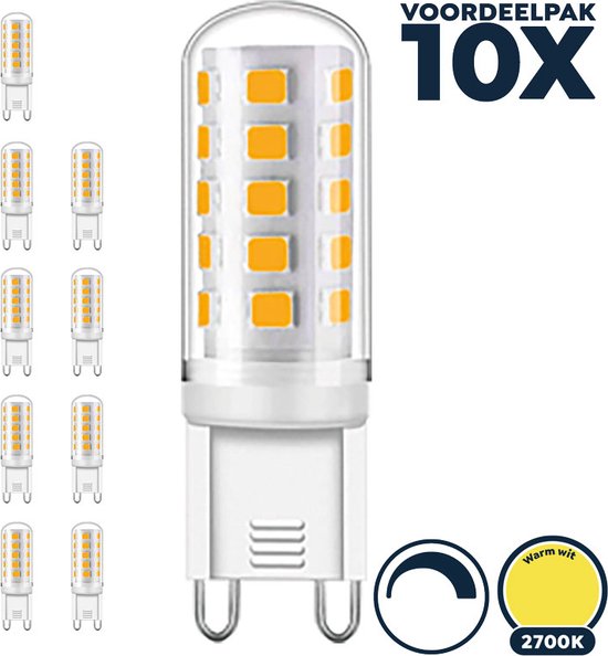 Lampe LED G9 dimmable, 3W remplace 25W, blanc chaud (2700K), 220 lumen - Pack économique 10 pièces - 52mm*Ø17mm