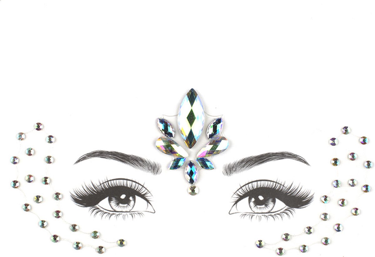 Boozyshop ® Glitter Face Jewels Loes - Festival glitter gezicht - Rhinestones - Plak diamantjes - Zelfklevende plaklaag - Multicolor