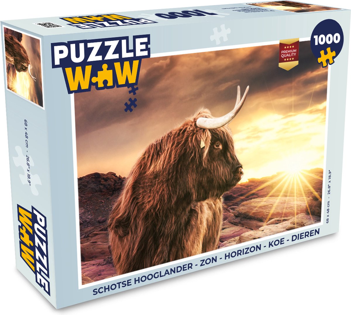 Puzzel Schotse hooglander - Zon - Horizon - Koe - Dieren - Legpuzzel - Puzzel 1000 stukjes volwassenen