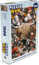 Puzzel Schotse hooglander - Bloemen - Rozen - Legpuzzel - Puzzel 1000 stukjes volwassenen