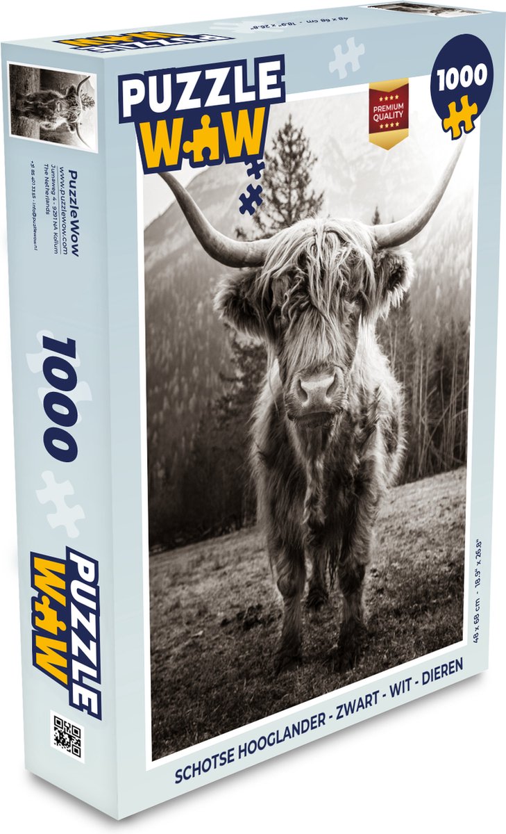 Puzzel Schotse hooglander - Zwart - Wit - Dieren - Legpuzzel - Puzzel 1000 stukjes volwassenen