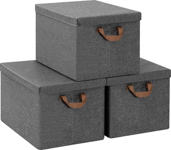 YheenLf 2 stuks opbergdozen met deksel, opvouwbare kledingkast organizer met versterkte handgreep en ritssluiting voor beddengoed, dekens, kleding, beige, 80x40x15cm