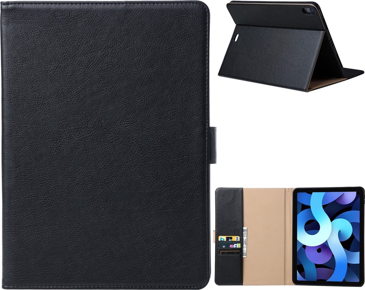 Geschikt Voor iPad 10 Hoes Leer - 10e Generatie - 10.9 Inch - 2022 - Leren Case Cover - Luxe Lederen Tablethoes - Met Standaard - Met Pasjeshouder - A2757 - A2777 - A2696 - Zwart