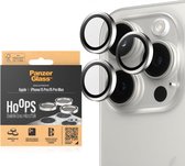 PanzerGlass Optical Hoop Rings Geschikt voor Apple iPhone 15 Pro / 15 Pro Max - Camera Lens Protector Glas - Schokbestendig - Krasbestendig - met Applicator - Metaal Wit