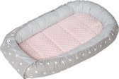 Bébé Nest Nest , Bumper Bébé 100 % Cotton , tour de lit de voyage pour bébés, nourrissons, 100 x 60 x 15 cm, insert amovible (étoiles grises avec Minky Pink clair)