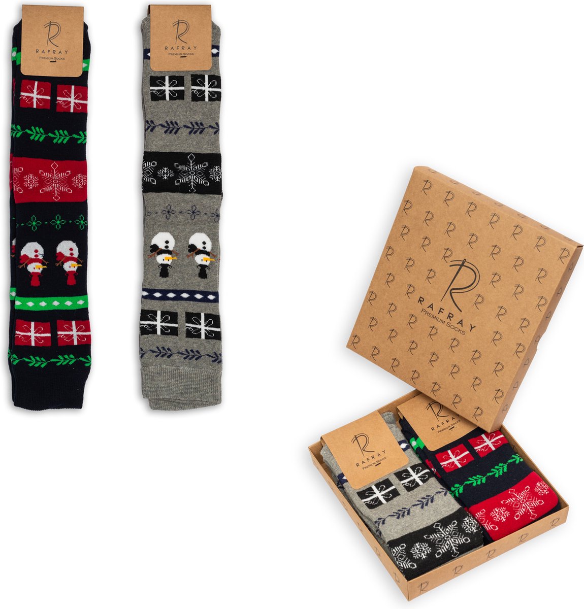 Rafray Knee Socks - Winterkniekousen Voor Dames Gift box - Wintersokken - Snowman - Premium Katoen - 2 paar - Maat 36-40