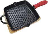Gietijzeren grill (diameter 31 cm) met schotel en handgreepbeschermer - Gietijzeren grillpan - Barbecue gietijzeren pan - Gasgrillpan
