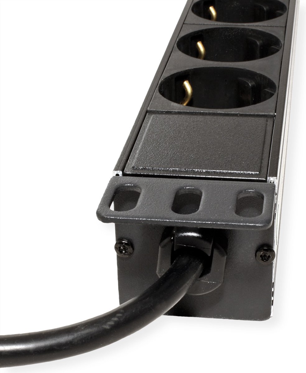 VALUE Stekkerdoos 19", 8-voudig, 1 HE + geaarde stekker (CEE 7/7), 1,8 m