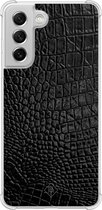 Casimoda® hoesje - Geschikt voor Samsung Galaxy S21 FE - Croco Zwart - Shockproof case - Extra sterk - Siliconen/TPU - Zwart, Transparant