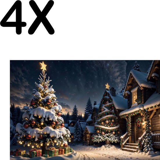 BWK Textiele Placemat Kerst Sfeer in het Dorp Set van 4 Placemats