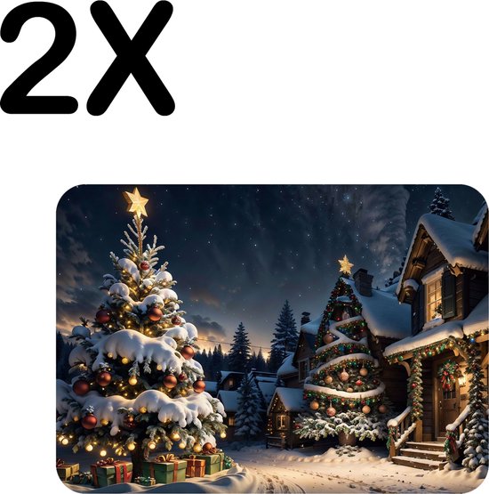 BWK Luxe Placemat Kerst Sfeer in het Dorp Set van 2 Placemats