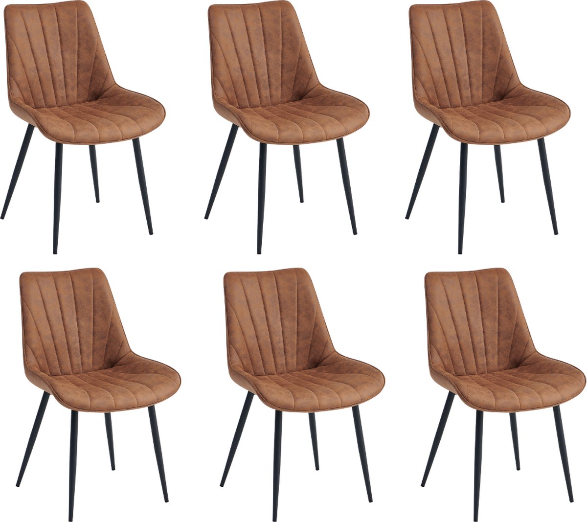 Colenis® - Lesedi Eetkamerstoel - Set Van 6 - Cognac - Microfiber Stof