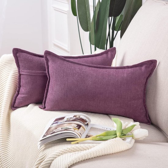 Set de 2 housses de coussin courtes en chenille - Housses de coussin décoratives douces pour canapé , Housses de coussin - Violet - 30 x 50 cm - Rectangulaire
