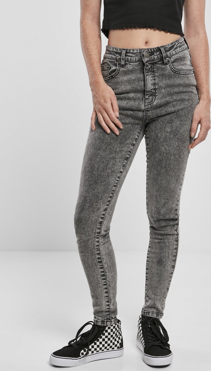 Urban Classics Damesbroek: skinny jeans met hoge taille zwaar acid-washed Grijs