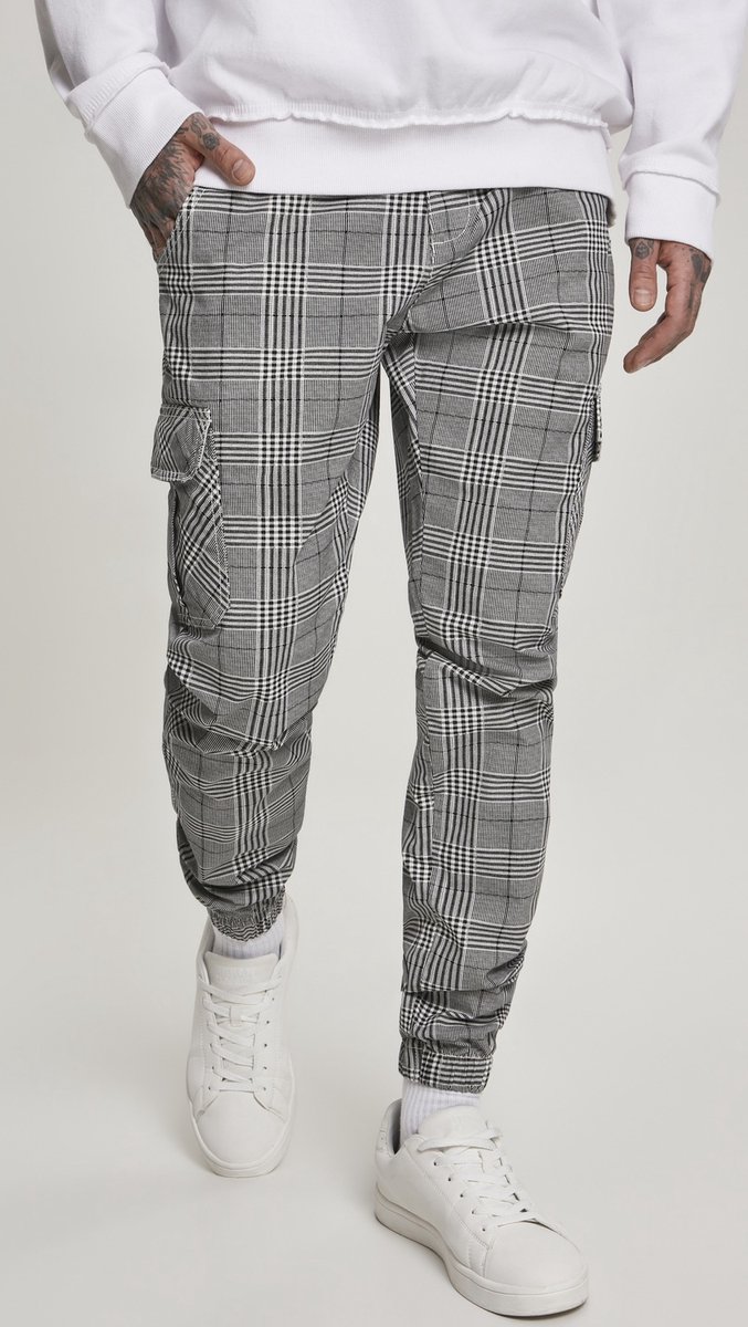 Urban Classics AOP Glencheck Cargobroek S Wit