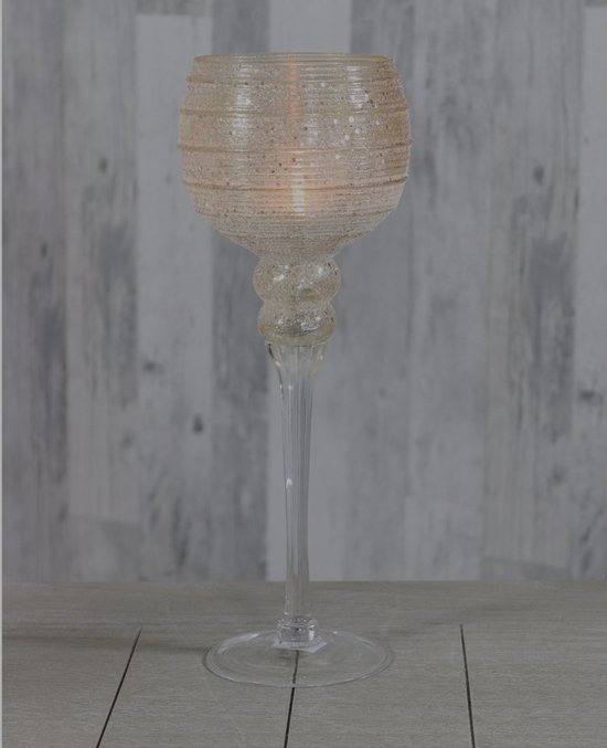 Gestreept/glitter glas windlicht Champagne