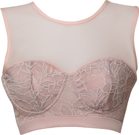 Lacely - Tiramisu Lingerie Crop-top | Kant & Mesh | Licht Ondersteunende Band in Zacht Poederroze | Dagelijkse Verfijning