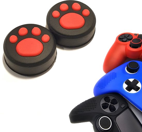 Foto: Gadgetpoint gaming thumb grips performance thumbsticks accessoires geschikt voor playstation ps4 ps5 xbox 360 one series x s nintendo switch pro controller s thumbgrips pootjes zwart met rood