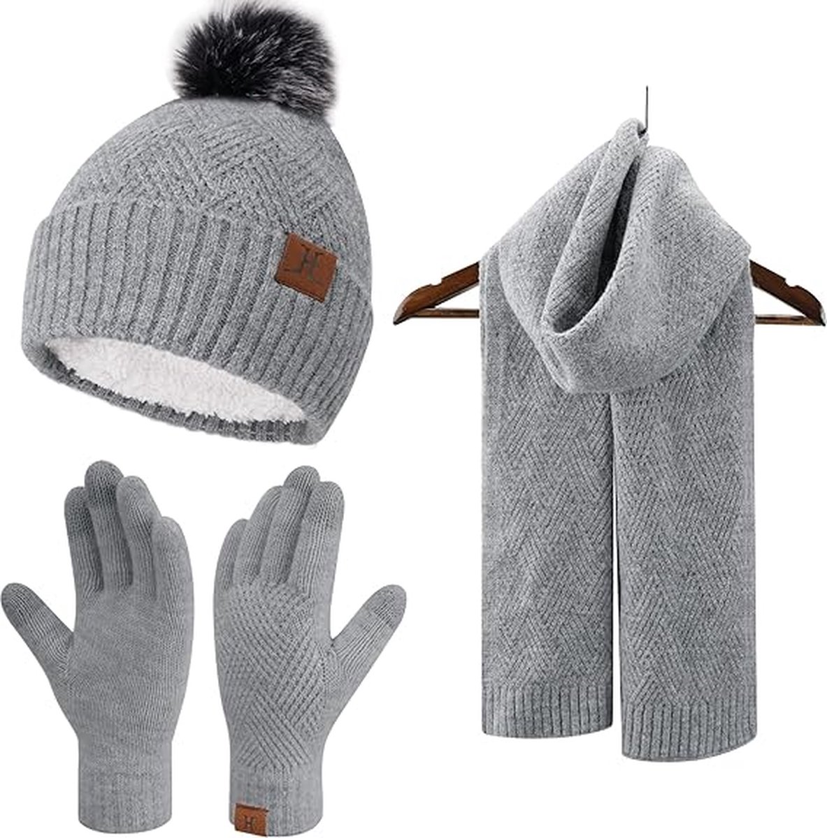 KASURE Ensemble Hiver 3en1 Bonnet Écharpe Gants, Tricoté