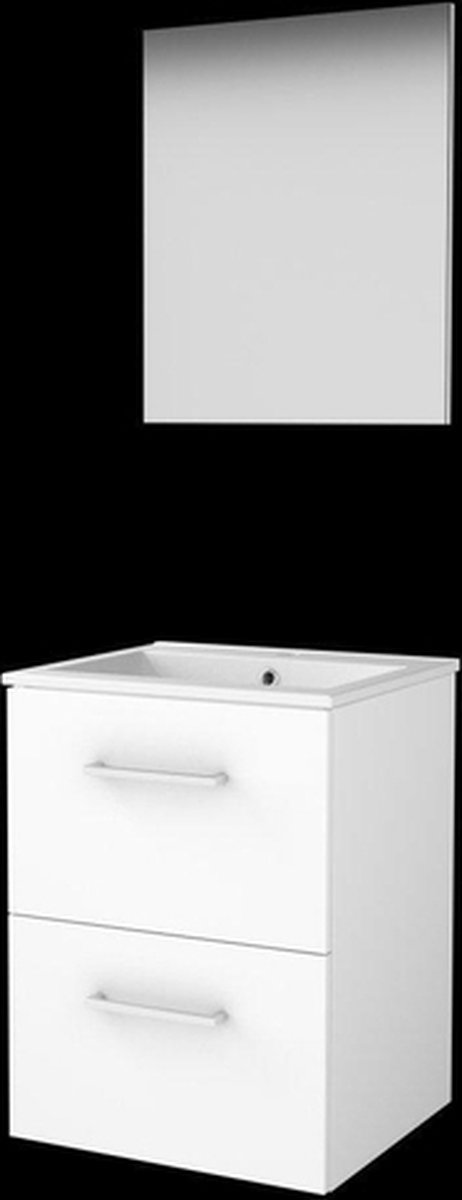 Basic-Line Basic 46 badkamermeubelset - 50x46cm - met grepen - 2 lades - porseleinen wastafel - 1 kraangat - Spiegel - MDF lak Ice White