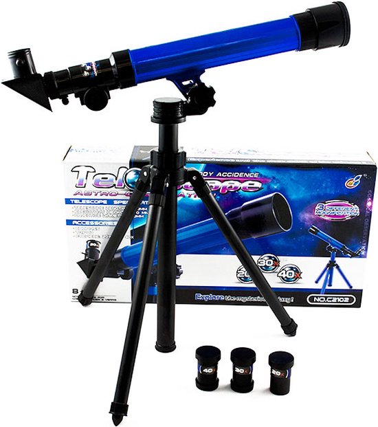 Foto: Playos telescoop blauw 20x 30x en 40x vergroting verstelbaar statief educatief speelgoed stem speelgoed driepoot standaard sterrenkijker