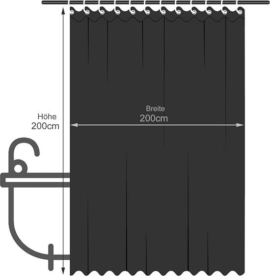 Douchegordijn, 200 x 200 cm, badgordijn, antischimmel, antibacterieel, waterdicht,... bol